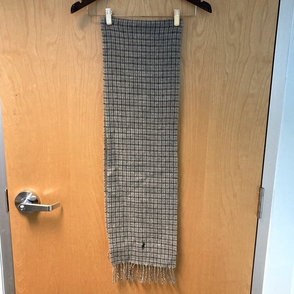 POLO Ralph Lauren Wool Blend Checkered Scarf with Fringe - Picture 1 of 6